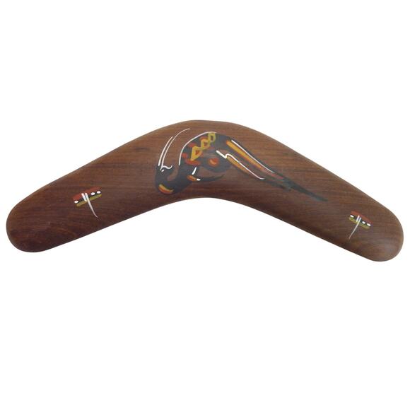 Vintage Jabiru Boomerang Australia Native Timbers Hand Painted Kangaroo Decor - Picture 1 of 7